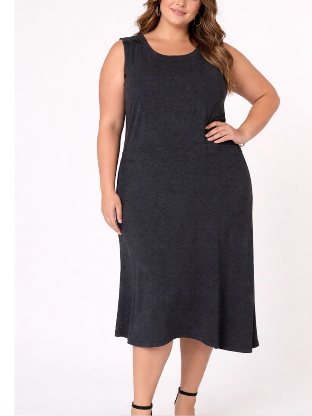 LOFT dress Plus SZ 26 black sleeveless knee length ponte knit button shoulder